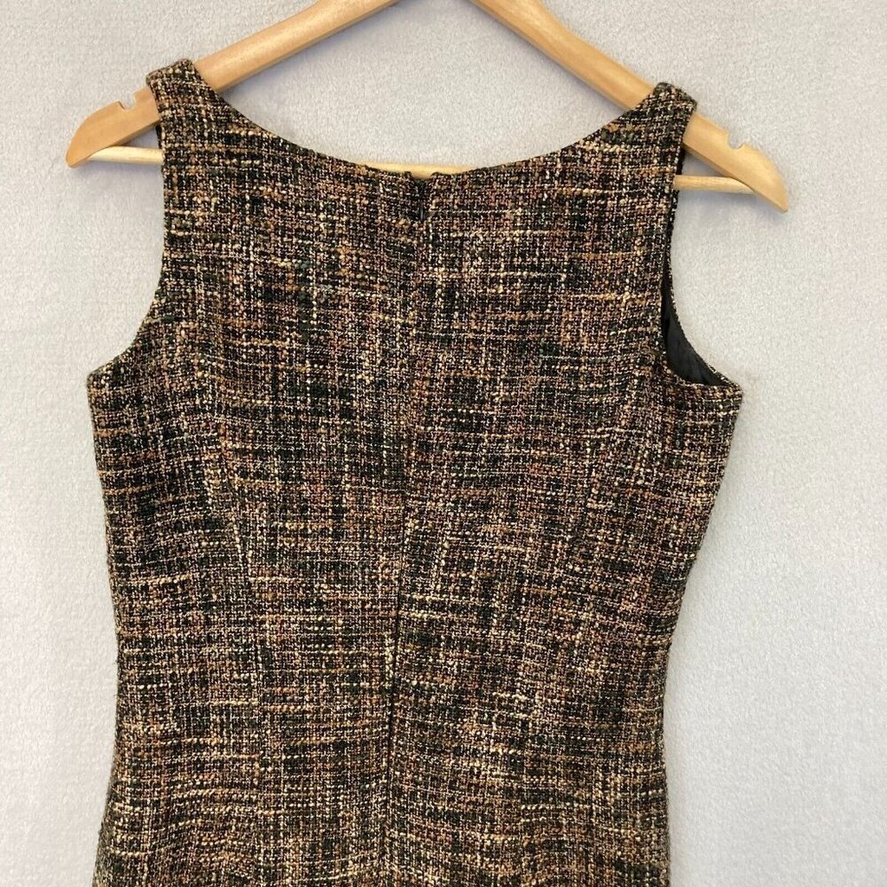 Vintage Newport News Tweed Sheath Dress Size 4 Knee Length Brown Lace Trim Retro - Picture 12 of 14